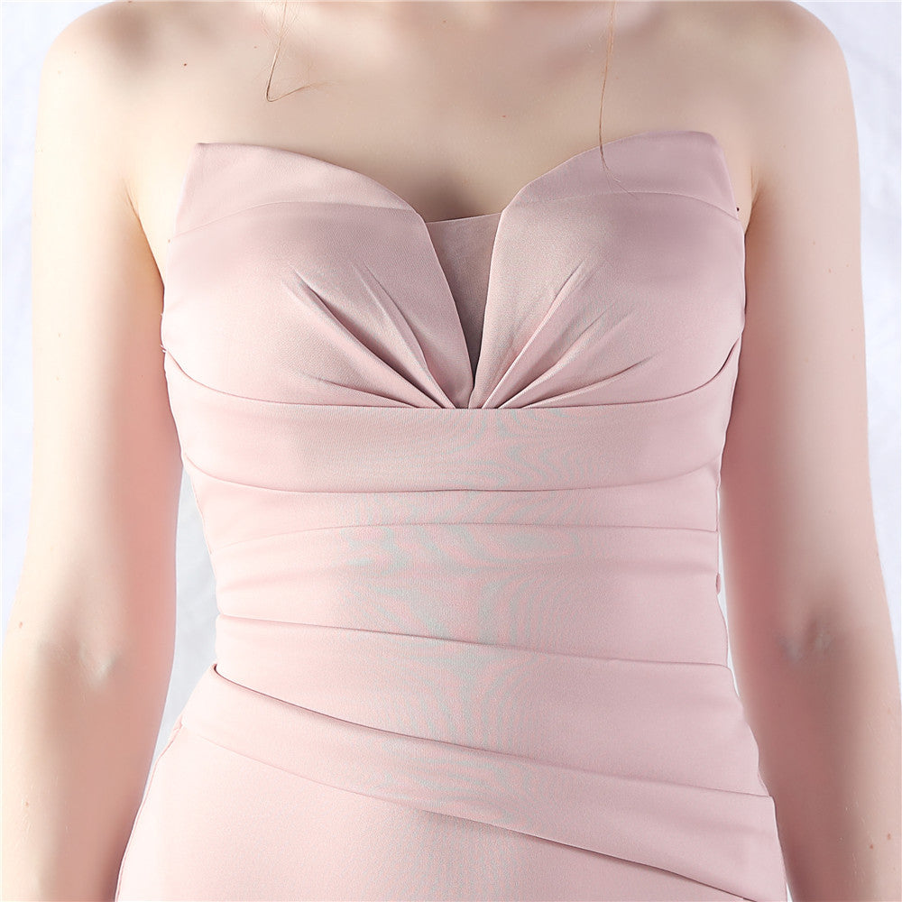Chrina Pink Strapless Ruched Maxi Dress Flowering Girl