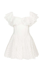 Off-Shoulder Print Mini Dress In White Flowering Girl
