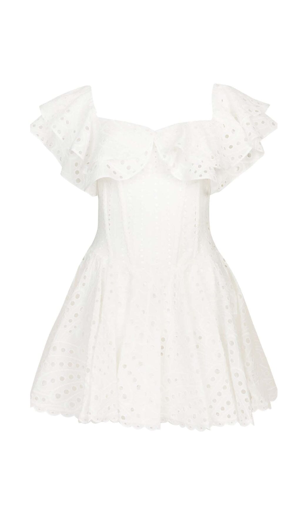 Off-Shoulder Print Mini Dress In White Flowering Girl
