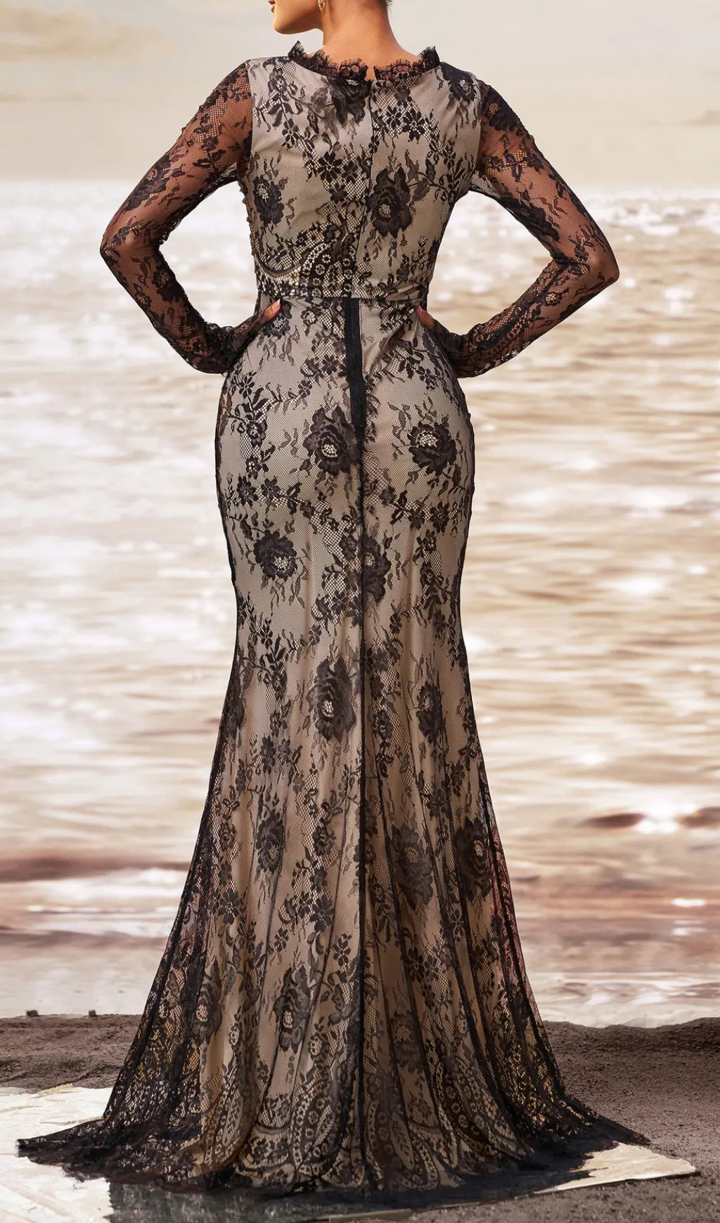 Chakra Black Lace Flower Maxi Dress Flowering Girl