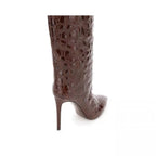 Snake-Print High-Heeled Pointed-Toe Straight-Leg Boots Flowering Girl