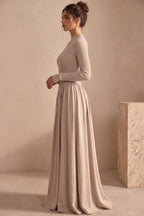 Beige Ribbed Knit Maxi Dress Flowering Girl