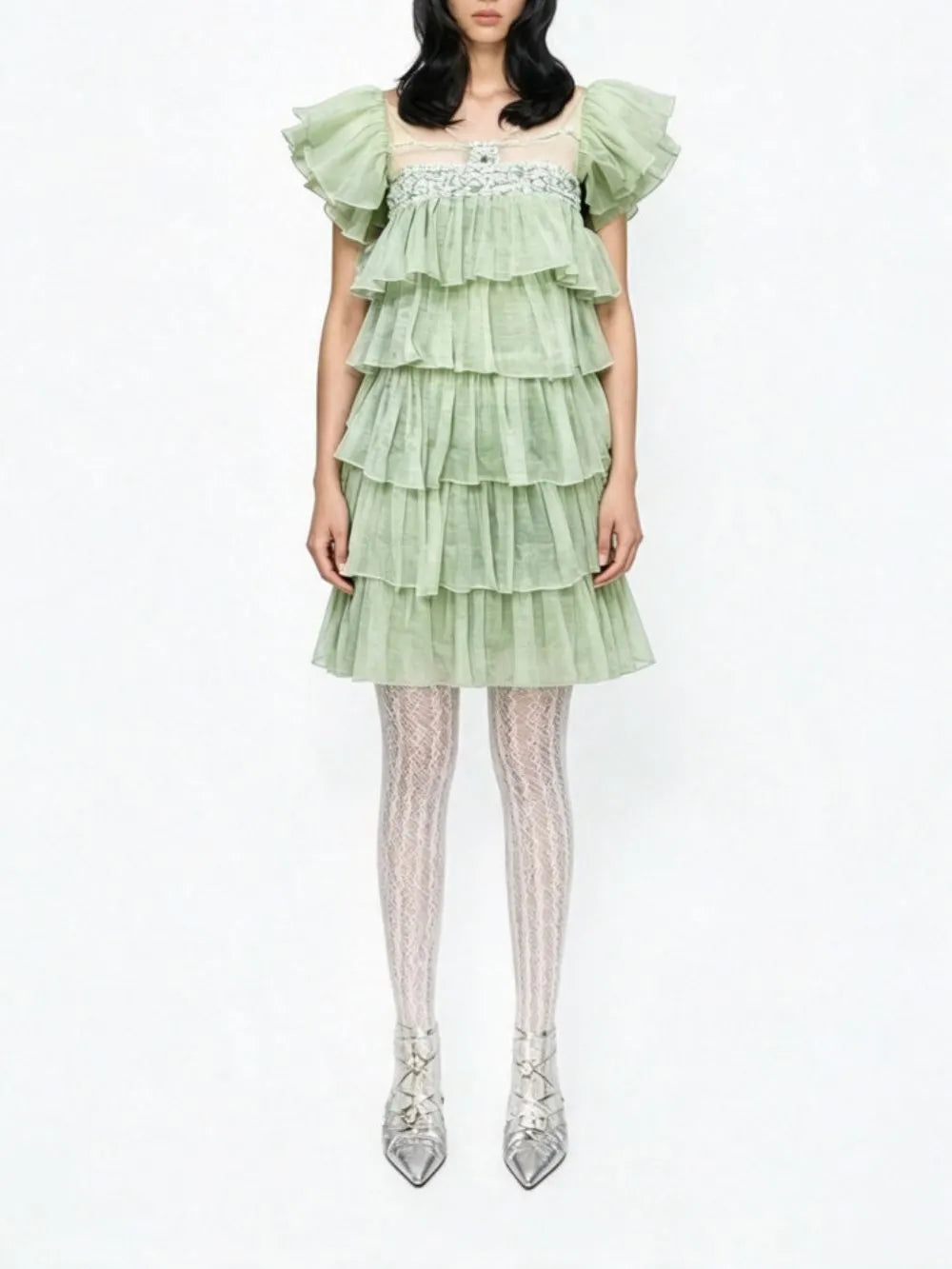 Meghan Green Layered Mini Dress Flowering Girl