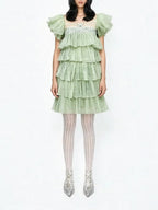 Meghan Green Layered Mini Dress Flowering Girl