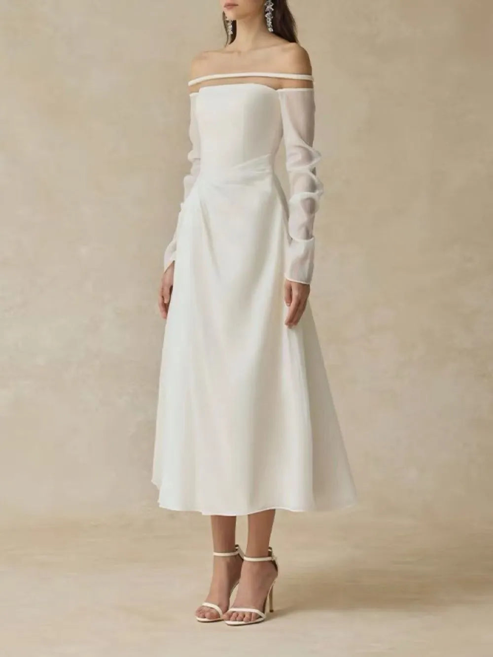Maire White Off-Shoulder Midi Dress Flowering Girl
