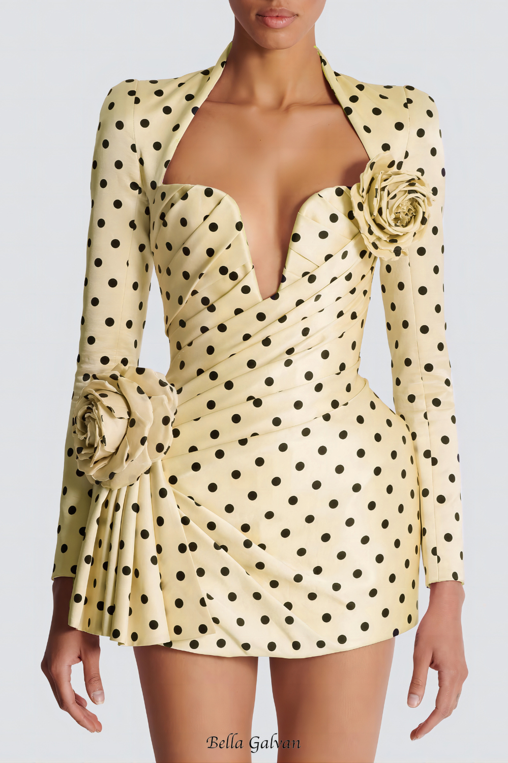 jenny Polka Dots Satin Mini Dress in Yellow Flowering Girl