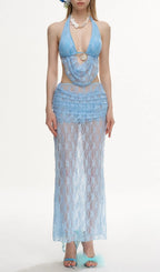 Latiece Blue Lace Three-Piece Swimsuit Flowering Girl
