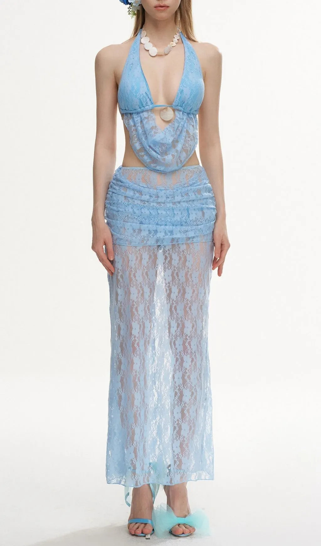 Latiece Blue Lace Three-Piece Swimsuit Flowering Girl