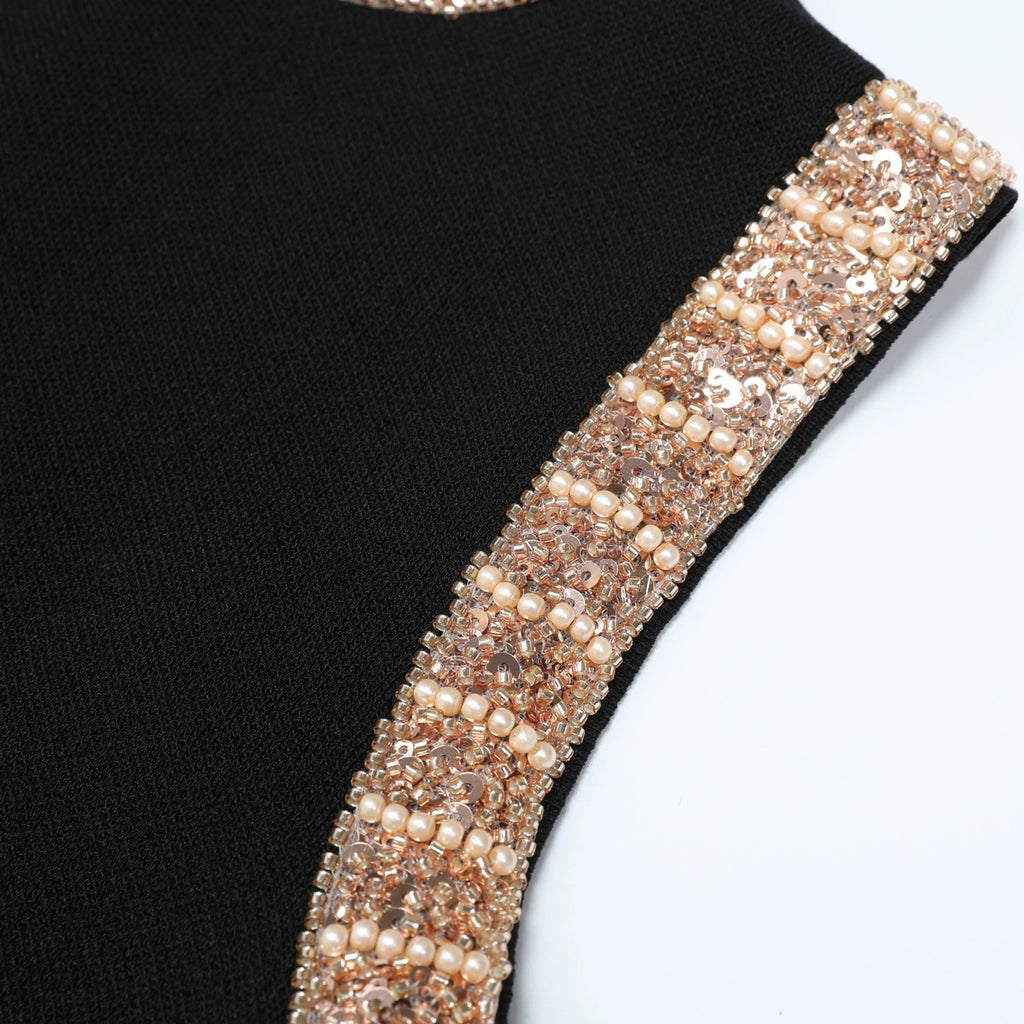 Kimberlina Black Sleeveless Beaded Knit Midi Dress Flowering Girl