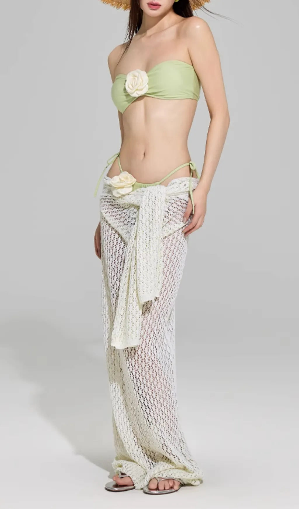 Dillan Green Flower Three-Piece Swimsuit Flowering Girl