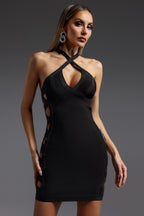 Sylvia Halter Hollow Out Bandage Mini Dress In Black Flowering Girl