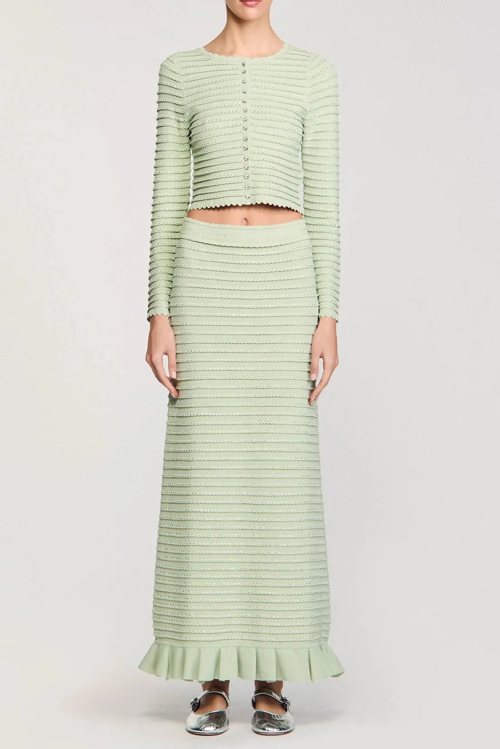 Rhinestone Knit Maxi Skirt In Almond Green Flowering Girl