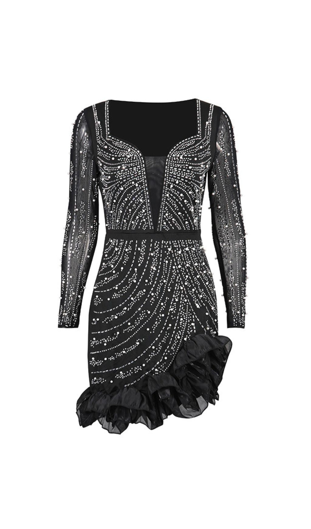 Hawkeye Black Crystal Beaded Mini Dress Flowering Girl