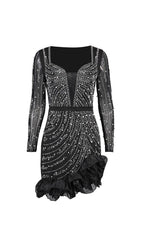 Hawkeye Black Crystal Beaded Mini Dress Flowering Girl