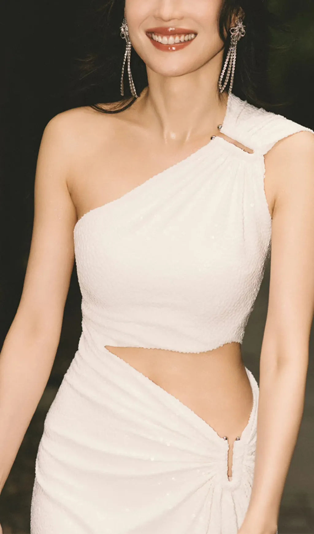 One-Shoulder High Low Dress In White Flowering Girl