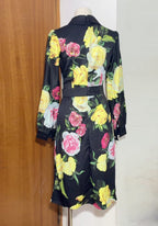 Bernice Rose Print Shirt Midi Dress In Black Flowering Girl