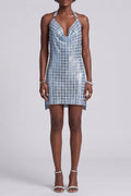 Halter Cowl Neck Houndstooth Glitter Slit Mini Dress Flowering Girl