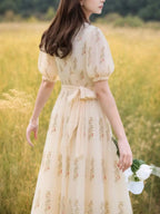 Roxanne Vacation V-Neck Puff Sleeve Floral Dress Flowering Girl