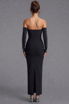 Black Strapless Maxi Dress with Detached Sleeves Flowering Girl