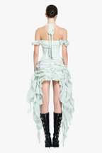 elva halter three-dimensional flower irregular tassel mini dress in mint Flowering Girl
