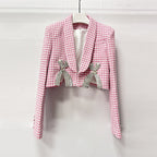 Helen Embellished Checked Wool-Blend Blazer Set In Pink Flowering Girl