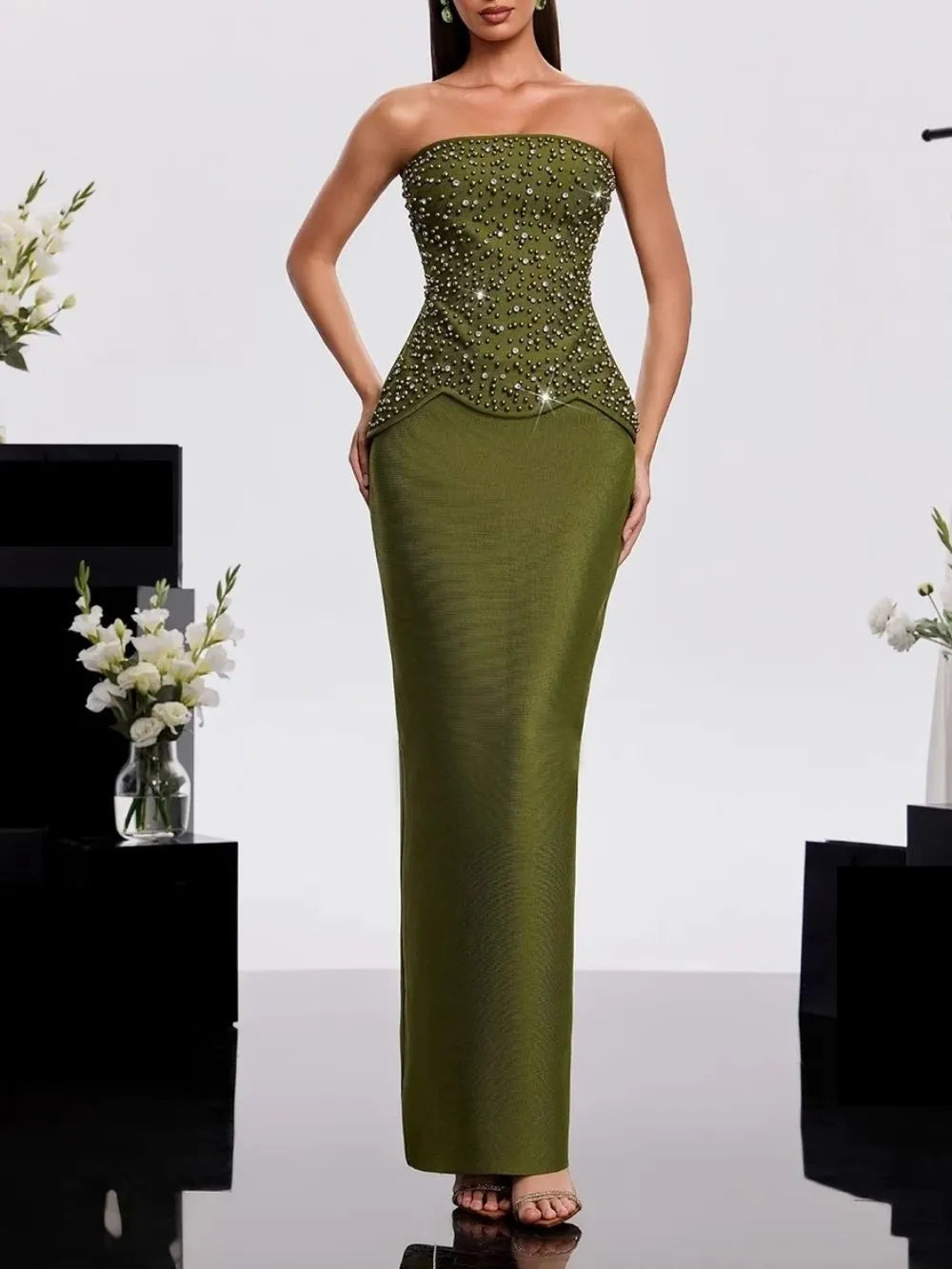 Haruko Strapless Rhinestone Bandage Dress Set Flowering Girl