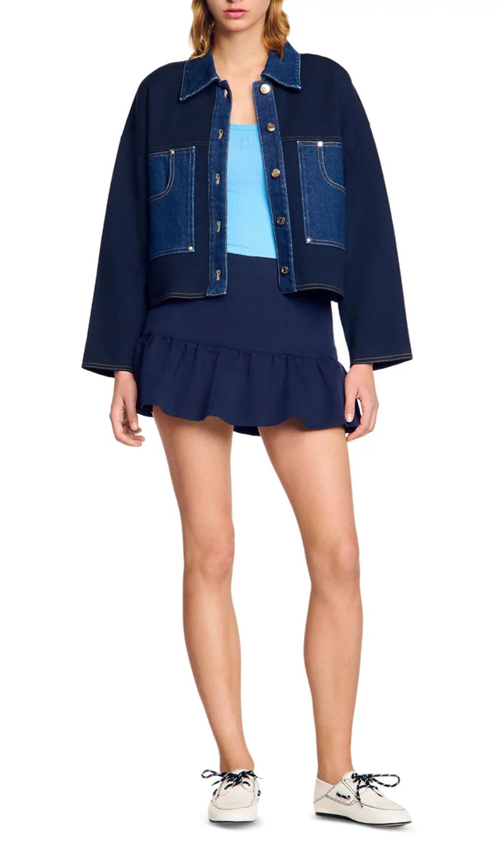 Denim Detail Cardigan Flowering Girl