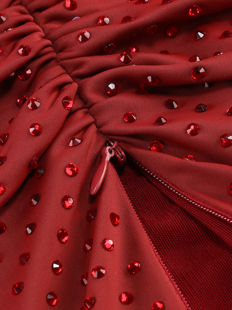 Diamond embellished pleated Midi Dress in merlot Flowering Girl