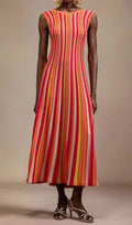 Malyxa Sleeveless Stripe Knit Midi Dress In Orange Flowering Girl