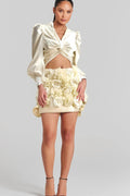 Nouria White Faux-Flower Twist Cropped Top Flowering Girl
