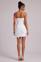 White Structured Crepe 3D Floral Bodycon Mini Dress Flowering Girl