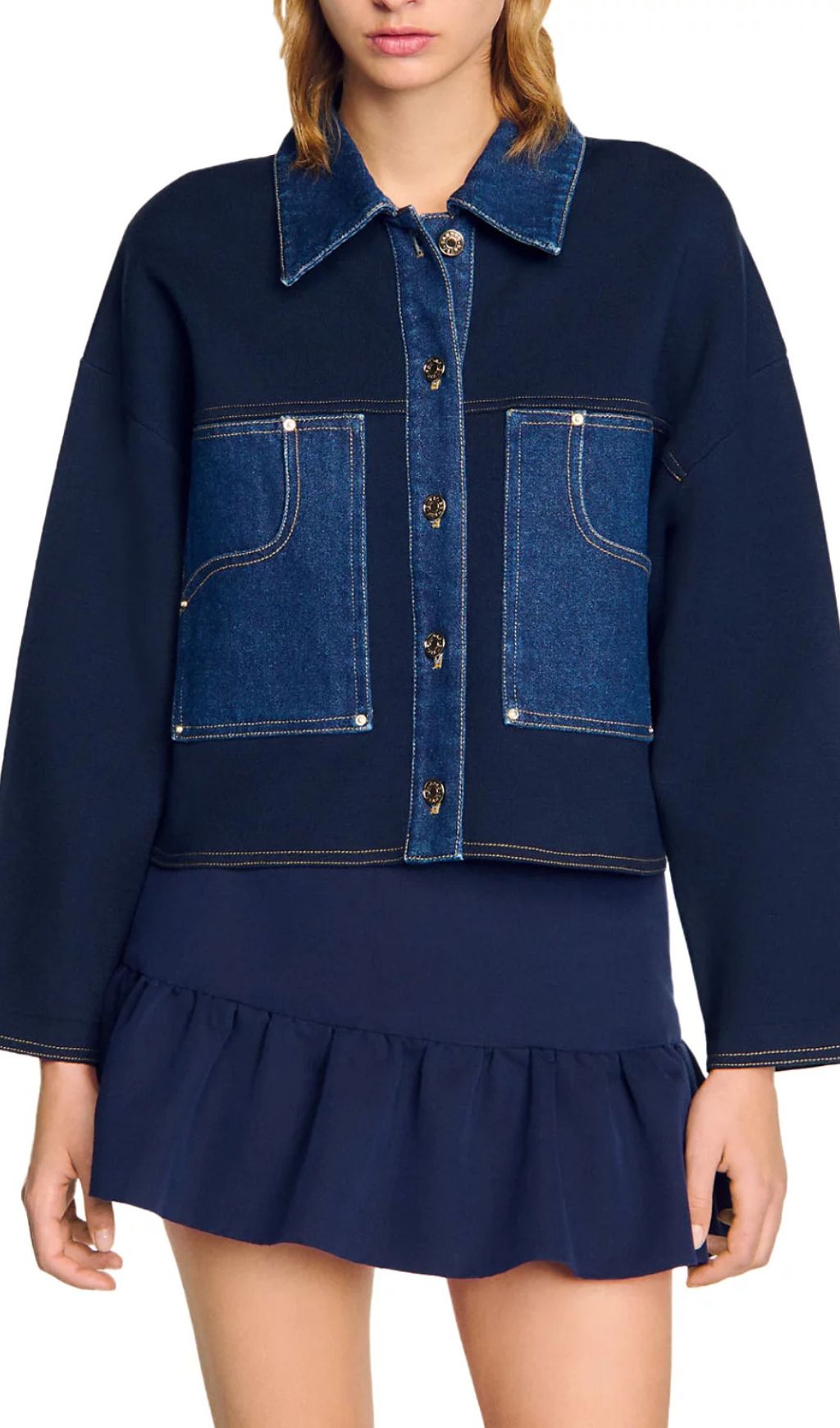 Denim Detail Cardigan Flowering Girl