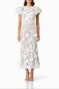 Astraea 3D Lace Maxi Dress In White Flowering Girl