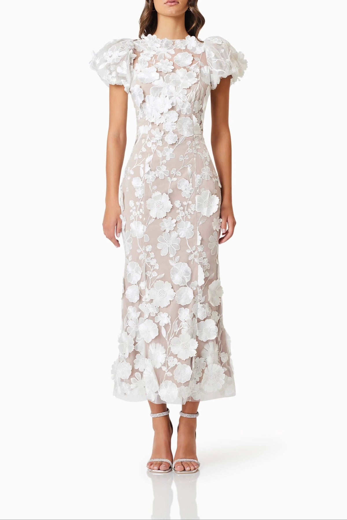 Astraea 3D Lace Maxi Dress In White Flowering Girl