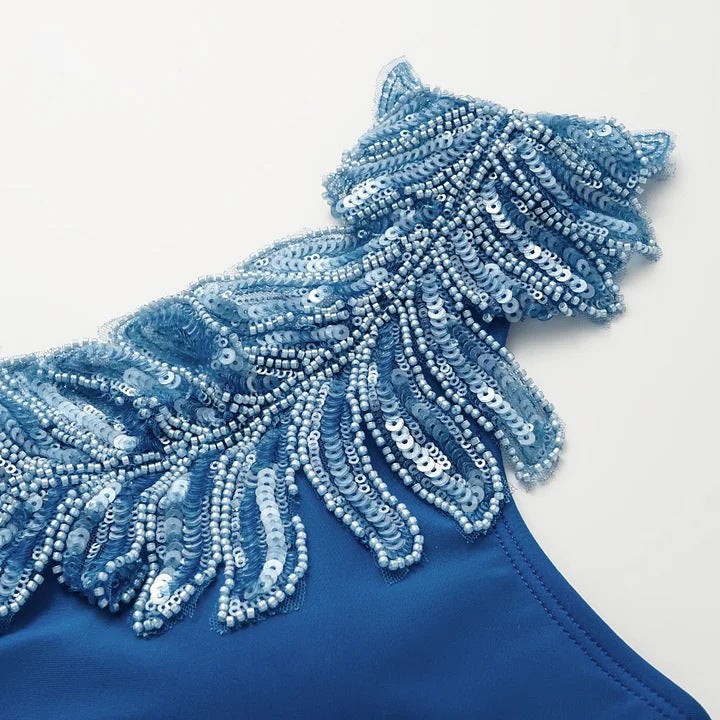 Kristian Blue Sequin One-Piece Swimsuit & Sarong Flowering Girl
