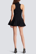 Carol Black Halterneck Dress In Grain De Poudre Wool Flowering Girl