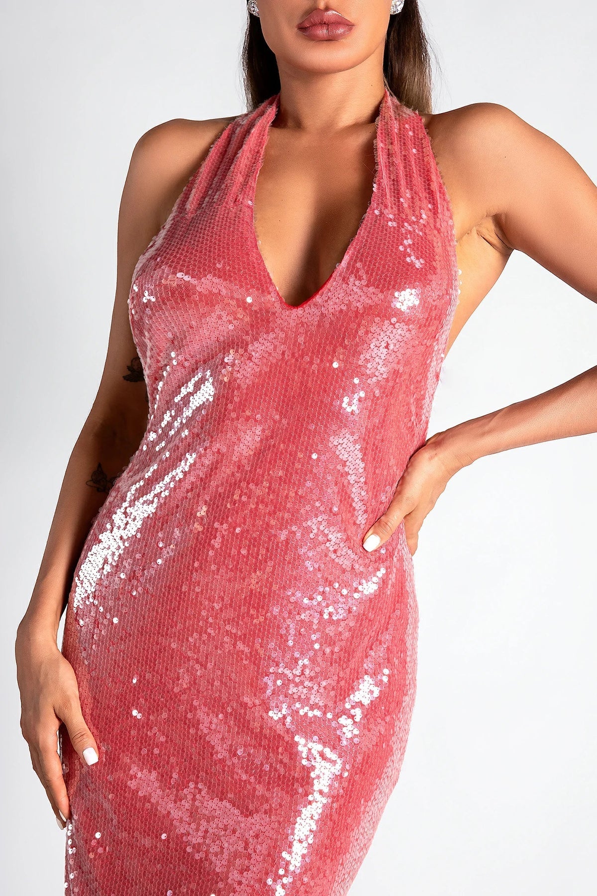 Necho V-Neck Backless Sequin Dress Flowering Girl