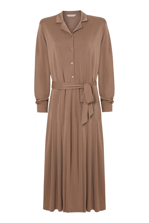 Drawstring Waist Midi Dress In Brown Flowering Girl