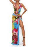Maysel Cowl Neck Floral Split Skirt Set Flowering Girl