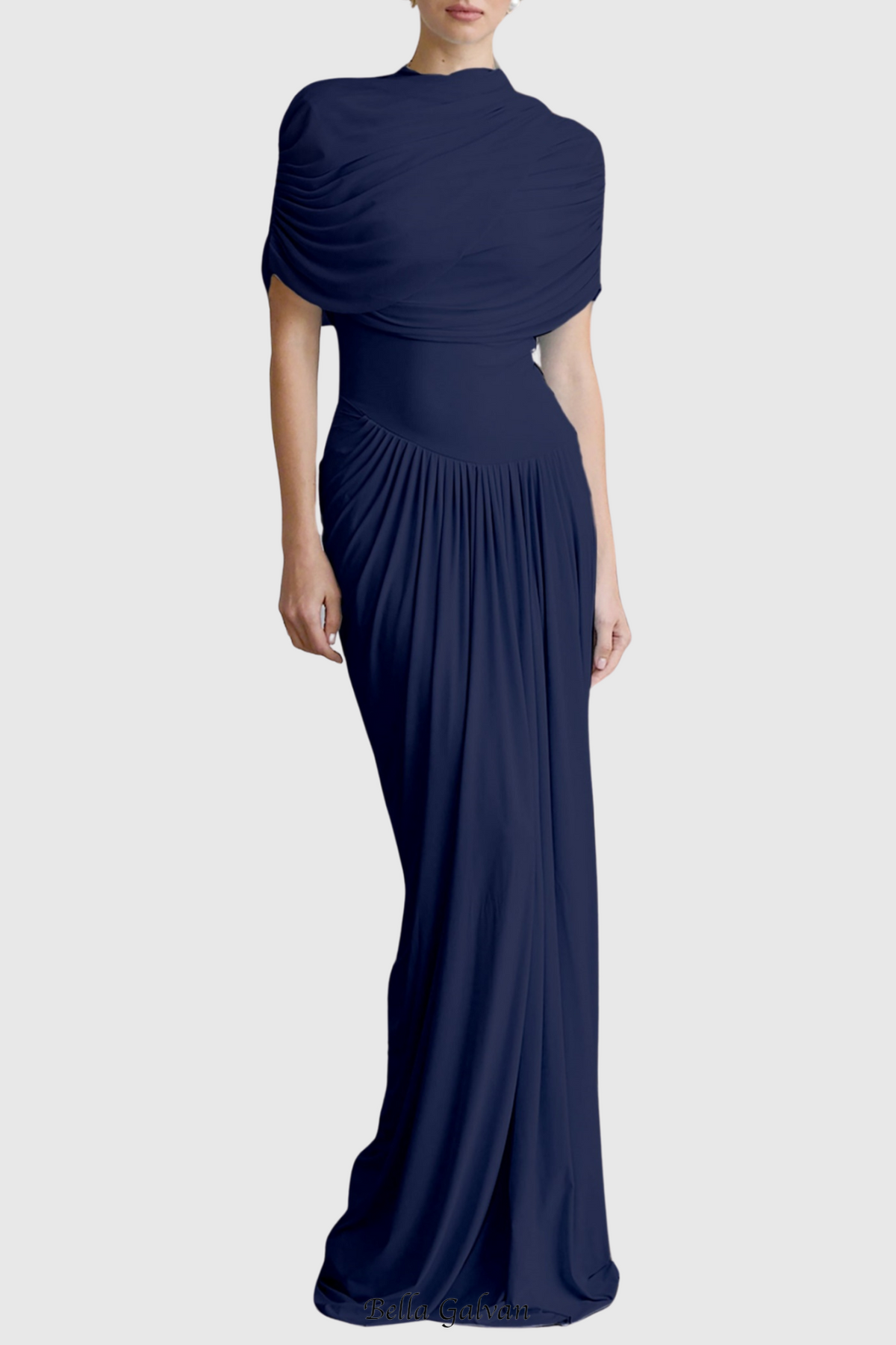 Aakifa Asymmetric Draped Maxi Dress in Navy blue Flowering Girl