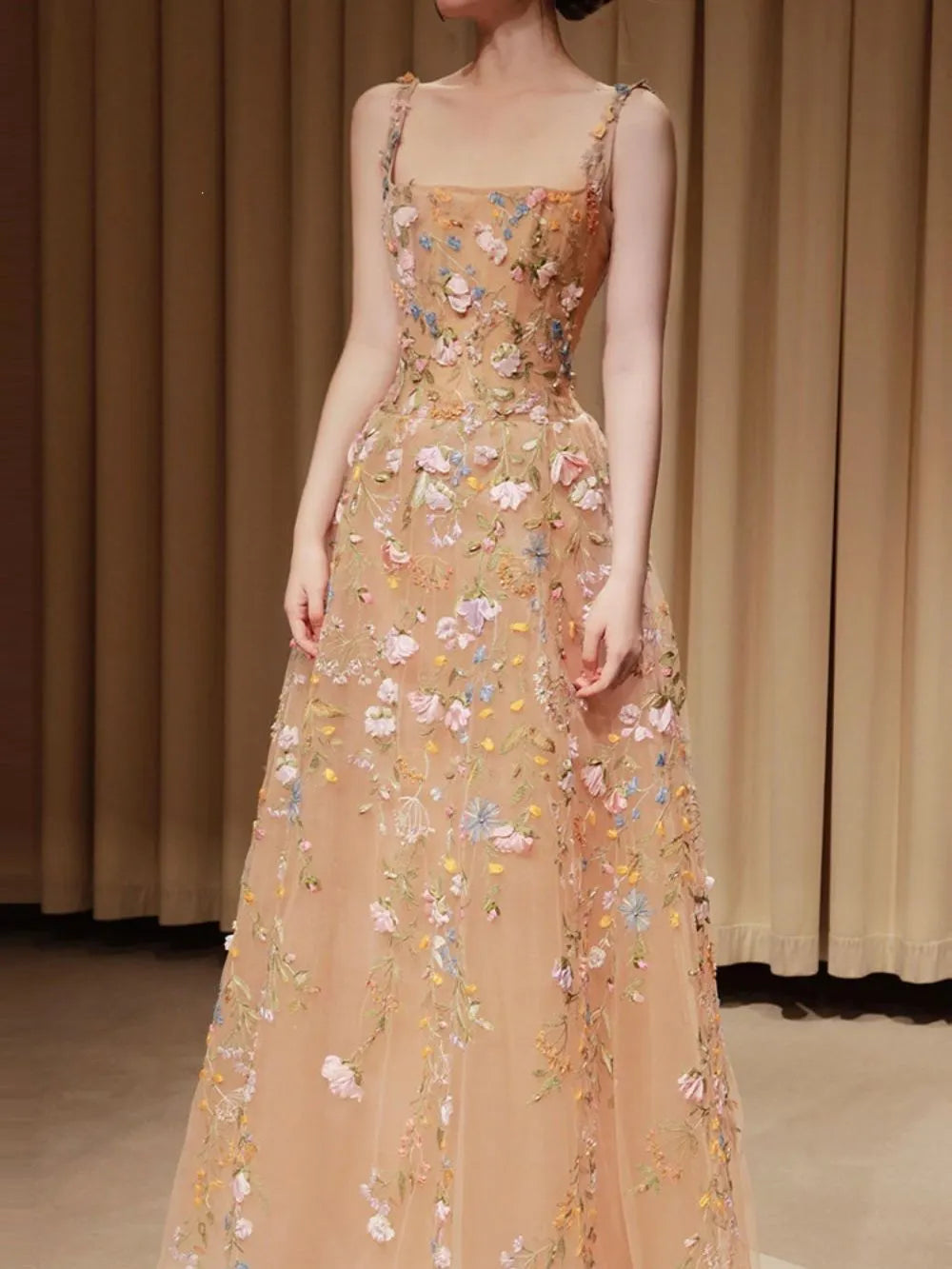 Mayumi Flower Embroidery Mesh Maxi Dress Flowering Girl