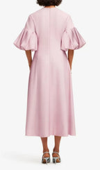 Madalina Pink Flower Puff Sleeve Midi Dress Flowering Girl