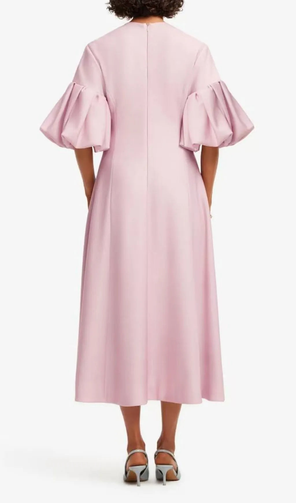 Madalina Pink Flower Puff Sleeve Midi Dress Flowering Girl