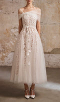 Evette White Mesh Lace Midi Dress Flowering Girl