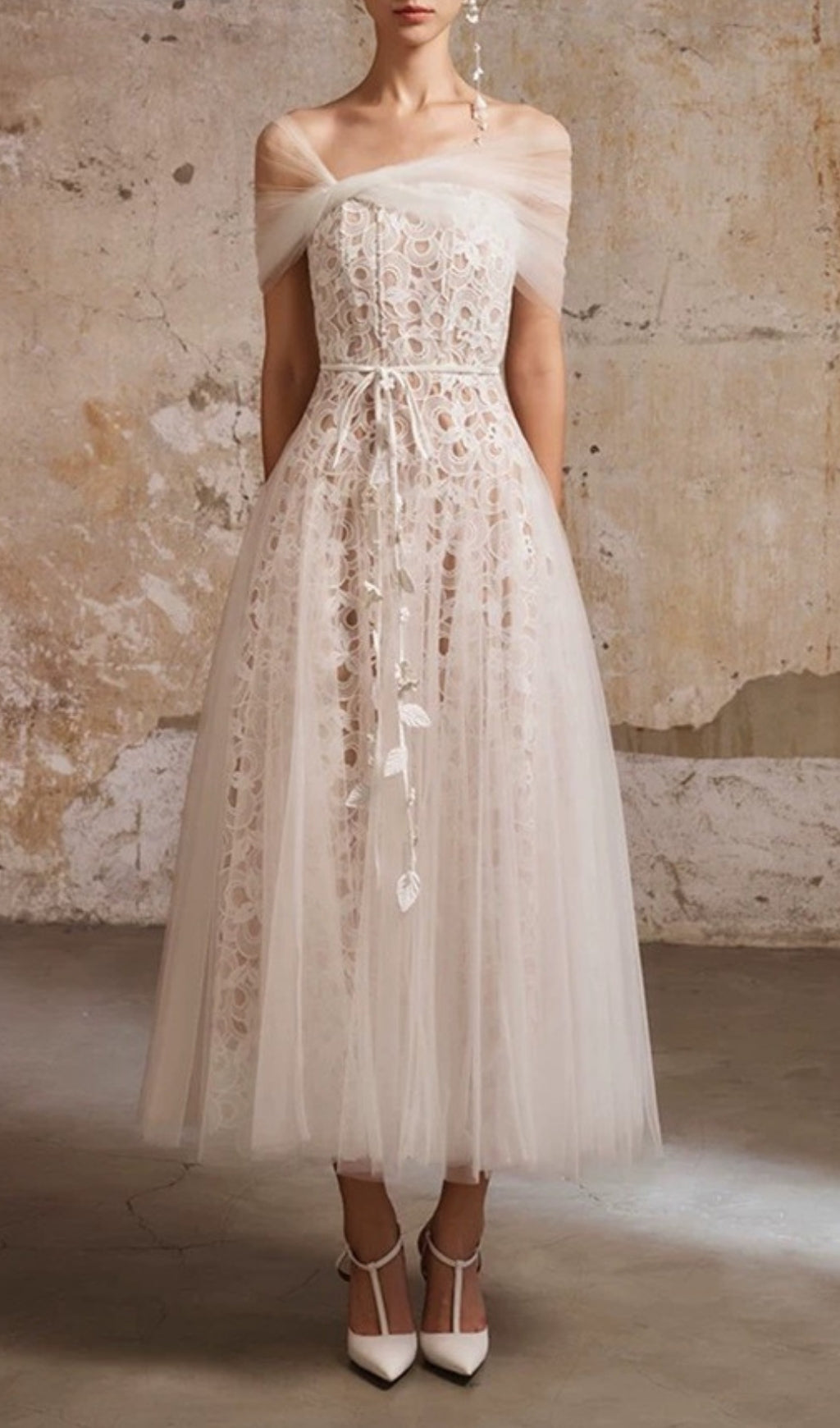 Evette White Mesh Lace Midi Dress Flowering Girl