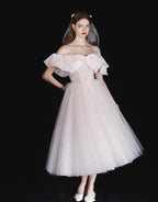 Sebastiane French-Style Ruffled One-Shoulder Midi Dress - White Flowering Girl