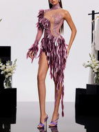 Xandrik One Shoulder Leaf Mesh Dress Flowering Girl