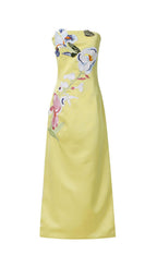 Jeneth Yellow Strapless Flower Maxi Dress Flowering Girl