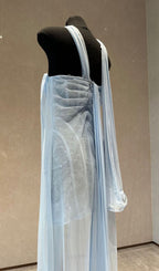 Fintan Blue Strapless Mesh Lace Maxi Dress Flowering Girl