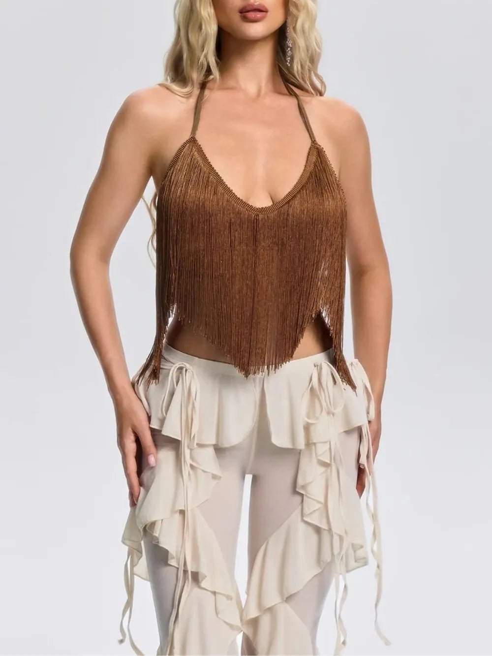 Fedora Backless Fringe Top Flowering Girl